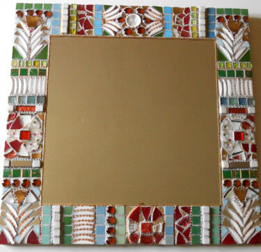 miroir mosaïque "Irlande" 60 X 60 cm rouge et vert