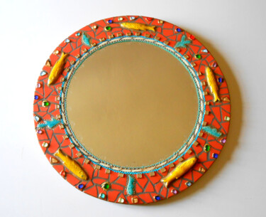 miroir mosaïque rond "poissons jaune sur corail" diam. 59cm
