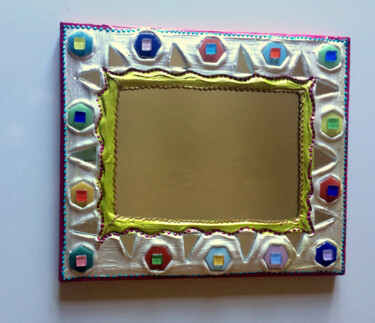 miroir mosaïque et peinture joyeuse "hexagones colors sur bl