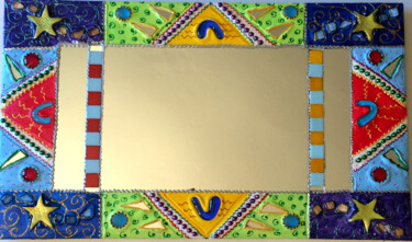 miroir mural "ethnique "mosaïque et peinture joyeuse