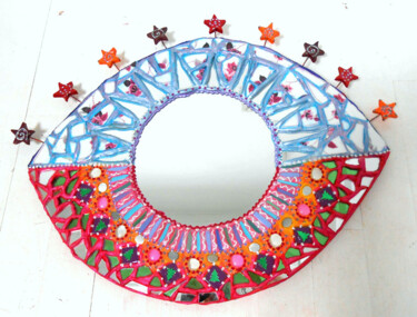 miroir mural mosaïque " œil étoilé" 50 X 43 cm pièce unique