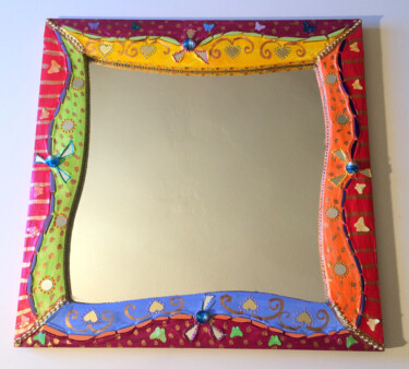 miroir carré multicolore " 4 saisons" 65 X 65 cm