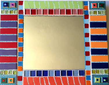 miroir mosaïque murale 'rayures multicolores et carrés '