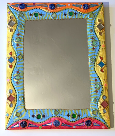 miroir mosaïque et peinture " miroir dynamique" 42 X 54 cm-