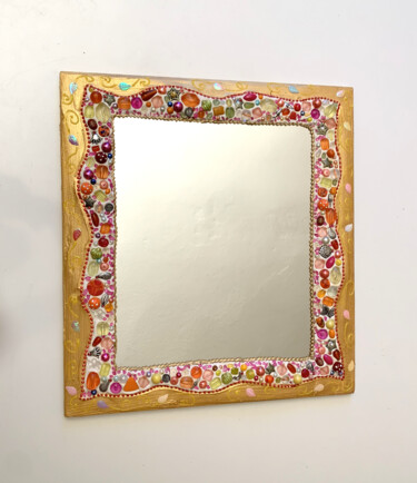 miroir mosaïque et peinture " or perlé"