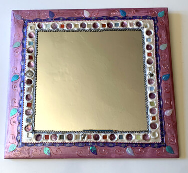 miroir mosaïque et peinture " or rose"