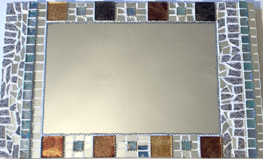 miroir mosaïque "graphique blanc et ambre " 60 X 37 cm