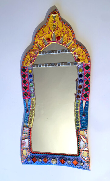 miroir mural indien "inde et tournesol" 83 cm X 36 cm peintu