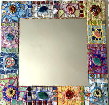 miroir mural multicolore mosaïque "fleurs céramique"