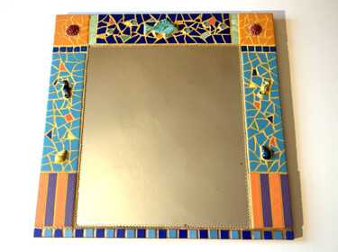 miroir mosaïque mural "poisson à écailles sur bleus" 71 X 71