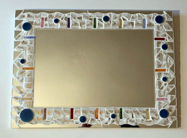 miroir mosaïque " Odessa 2022" blanc-or verre multicolore