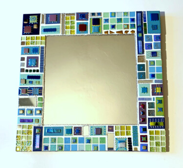 miroir mosaïque céramique " blue-green" 46 X 46 cm
