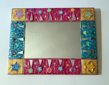 miroir mosaïque et peinture " Fiesta" 39 X 50 cm- décoration