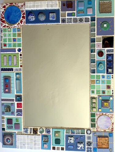 miroir rectangulaire mosaïque céramique  "planète bleue"